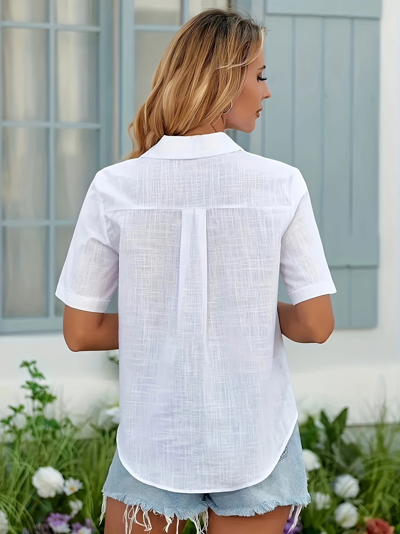 Women's Plus Size White Button-Up Shirt – Casual Office & Summer Wear | Lightweight Solid Color Blouse