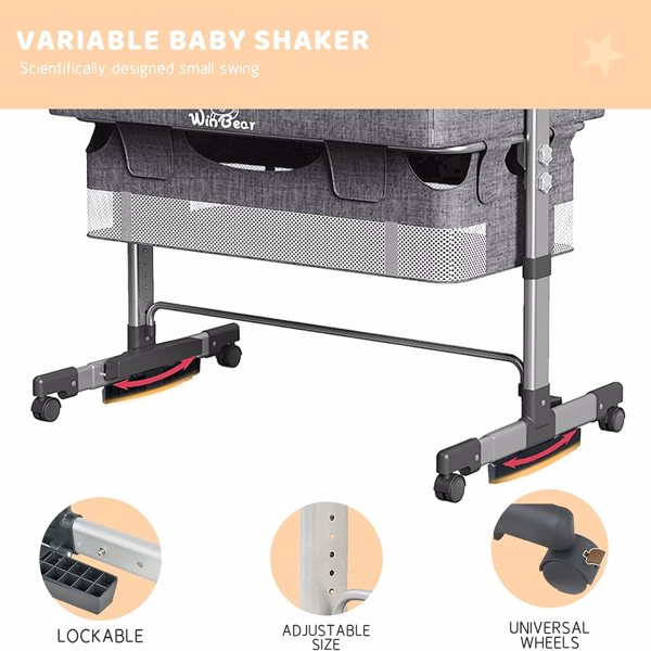 3-in-1 Baby Bedside Crib with Mosquito Net, Large Storage, Comfortable Mattress & Lockable Wheels – Grey