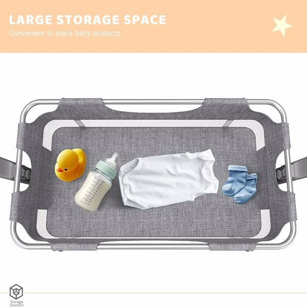3-in-1 Baby Bedside Crib with Mosquito Net, Large Storage, Comfortable Mattress & Lockable Wheels – Grey