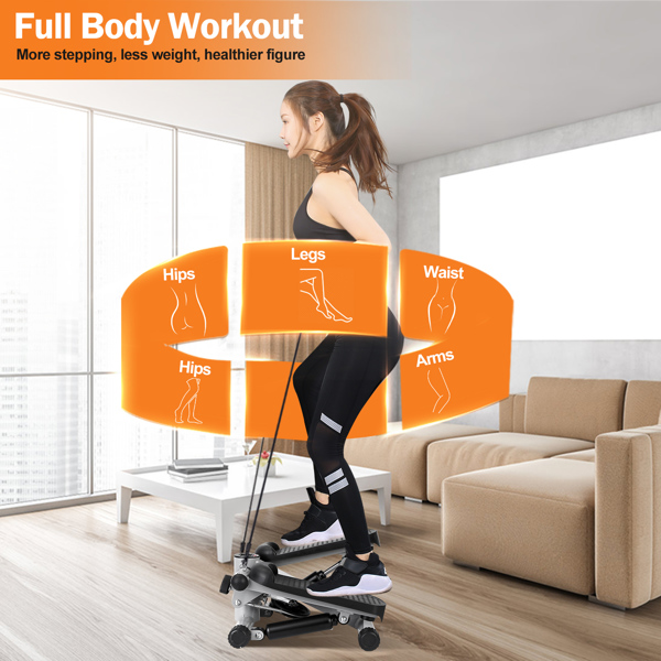 Mini Fitness Step Machine with Resistance Bands – Portable Hydraulic Stepper with LCD Display, 330.7 lbs Load Capacity