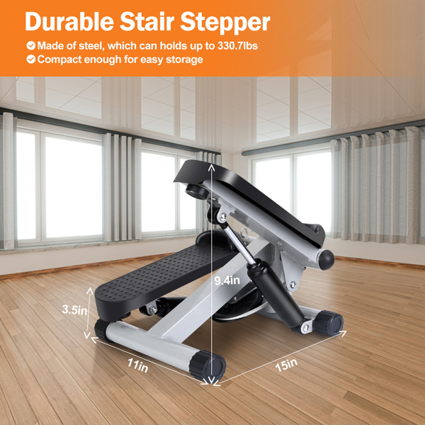 Mini Fitness Step Machine with Resistance Bands – Portable Hydraulic Stepper with LCD Display, 330.7 lbs Load Capacity