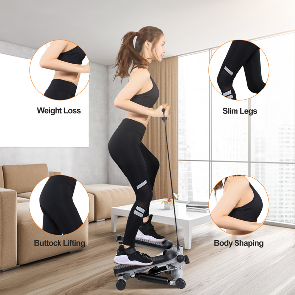 Mini Fitness Step Machine with Resistance Bands – Portable Hydraulic Stepper with LCD Display, 330.7 lbs Load Capacity